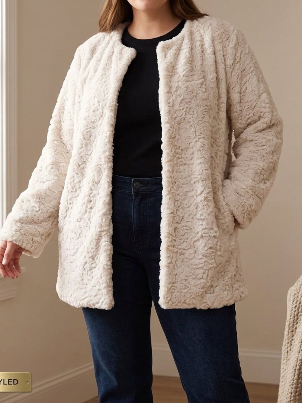 New title: LC Lauren Conrad Soft Faux Fur Jacket 4X NWT — Cream, Cozy Open-Front